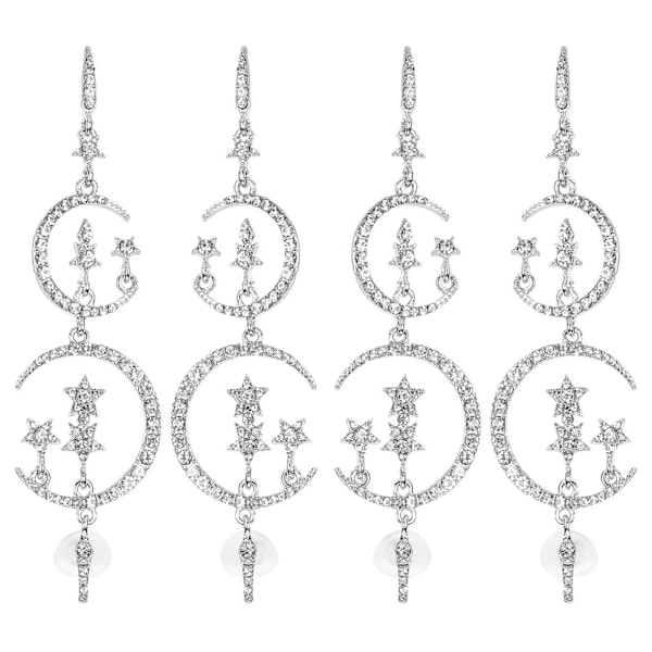 2 Par Øreringe Legering Diamant Romantisk Måne Stjerne Mode Smykker Kvinder Piger Tilbehør Hvid