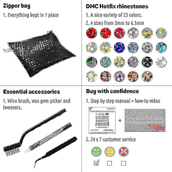 Strass-sättare, applikatorset, Hot Fixed Wand Bedazzler Kit, 4080 st, Ab Crystal, Klar, 14 färger, 7 spetsar, 4 ädelstensstorlekar, pincett, Jewel Pi