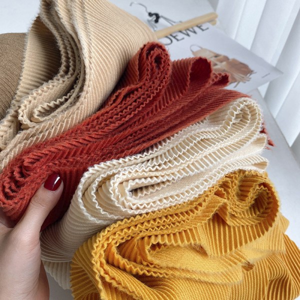 Japansk grön Miyake-stil enfärgad imitation bomull och linne plisserad scarf vinter damstil sjal varm scarf camel