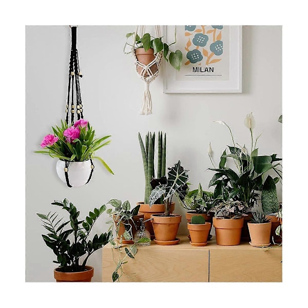 Plant Hangers, 6-pak hængende plantekasser til indendørs planter m/ophængssæt, håndlavet Macromay planteophæng