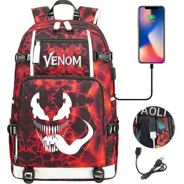 Venom Fashion Trykt USB Skoletaske til Unge (2-114) Color-15
