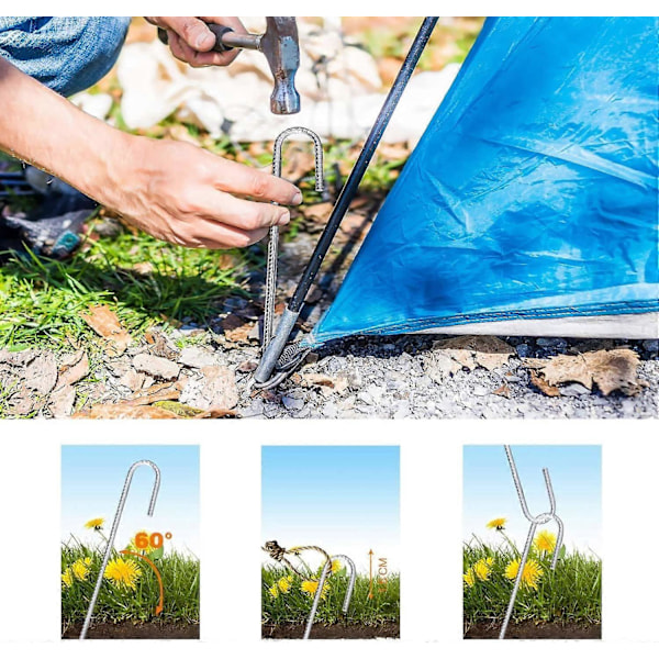 Pakkaus, jossa 10 kpl 32 cm maakiinnityspaalua, telttanauloja, joissa on talttakärki päässä, ihanteellinen aitojen, telttojen, markiisejen, puutarhavajojen ja trampoliinien kiinnittämiseen
