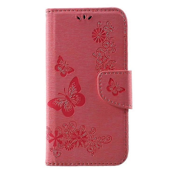 Sommerfugleblomster Præget PU Læder Wallet Case Stand Kompatibel Med Samsung Galaxy S8 Pink