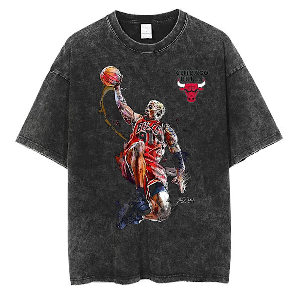 Dennis Rodman Grafisk T-shirt Oversized Sommar Herrkläder Bomull Mode Hip Hop Street Kortärmad T-shirt J288C-Black M