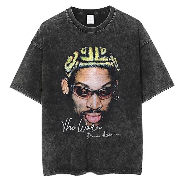 Dennis Rodman Graafinen T-paita Oversized Kesä Miesten Vaatteet Puuvilla Muoti Hip Hop Katu Lyhythihainen T-paita J297C-Black XXL