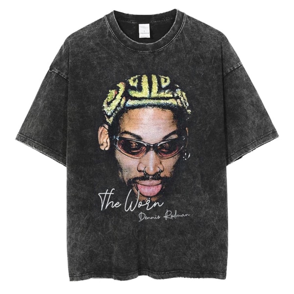 Dennis Rodman Grafisk T-shirt Oversize sommar Herrkläder Bomullsmode Hip Hop Street Kortärmad T-shirt J297C-Black XXL