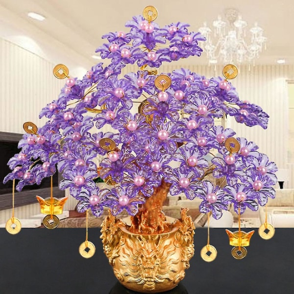 Penge Træer Feng Shui Rigdom Penge Citrin Gul Bonsai Ædelsten Reiki Akryl A2