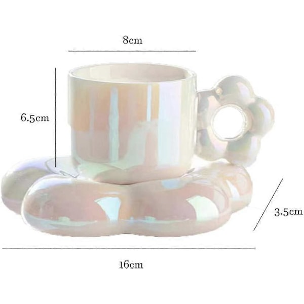 Kaffekop med blomsterformet underkop, kaffekopsæt, keramisk krus, tekop og underkop, krus og underkop