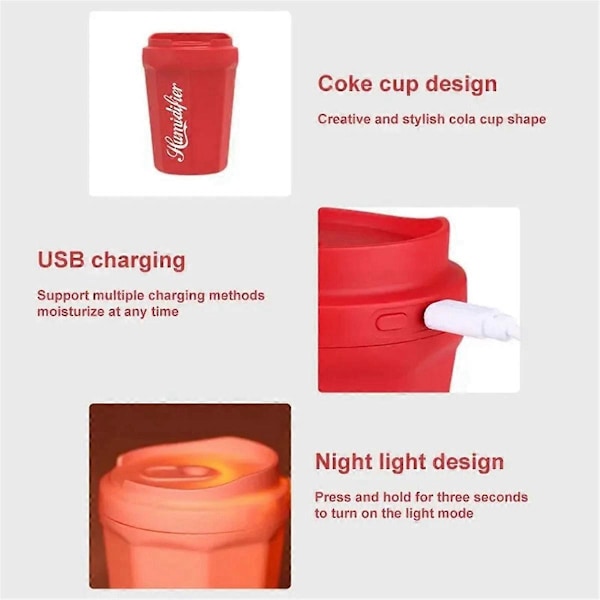 2 kpl Coca-Cola-mukimallinen auton ilmankostutin, pieni kannettava ilmankostutin, valkoinen
