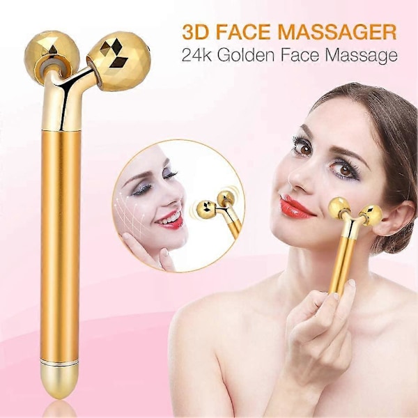 Ansiktsmassage Roller, 24k Gyllene Puls Ansiktsroller 3D Elektrisk och T Form Arm Öga Näsa Huvud Massageapparat