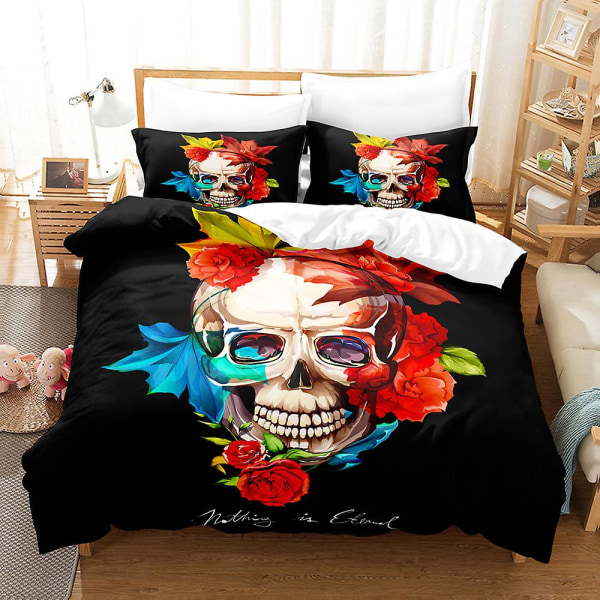 S3 Pääkallo 3D-tulostettu vuodevaatesetti pussilakana peittopäällinen tyynyliina lasten lahja US TWIN 173x218cm
