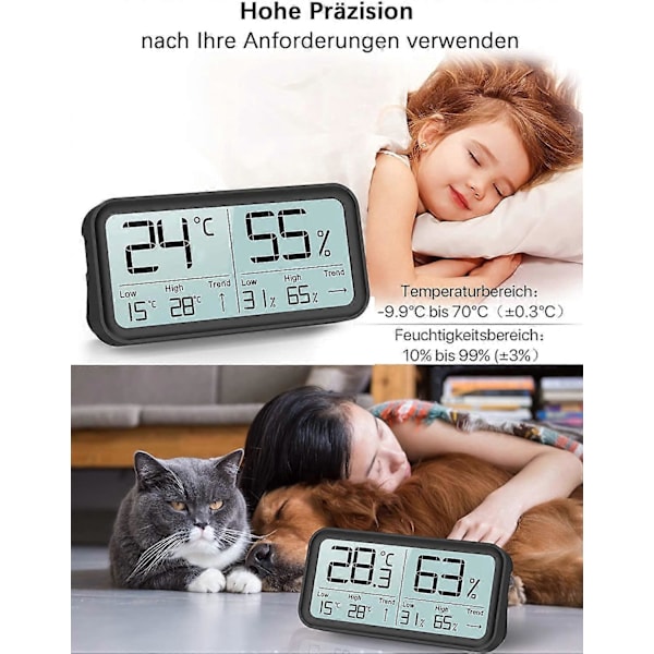 Digital Hygro-Termometer Inomhus Termometer Hygrometer, Temperatur Luftfuktighetsmätare, Luftövervakning för Rum, Svart