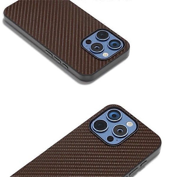 ABEEL Kompatibelt Skal för iPhone 16 Pro Max Läder+PC+TPU Telefonskal Kolfibertextur Brown