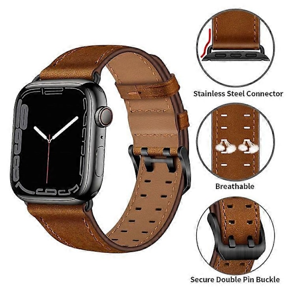 Kompatibel med Apple Watch Series 10 42mm / 9 8 7 41mm / 6 5 4 SE SE (2022) SE (2023) 40mm / 3 2 1 38mm Urrem Ægte Læder Brown
