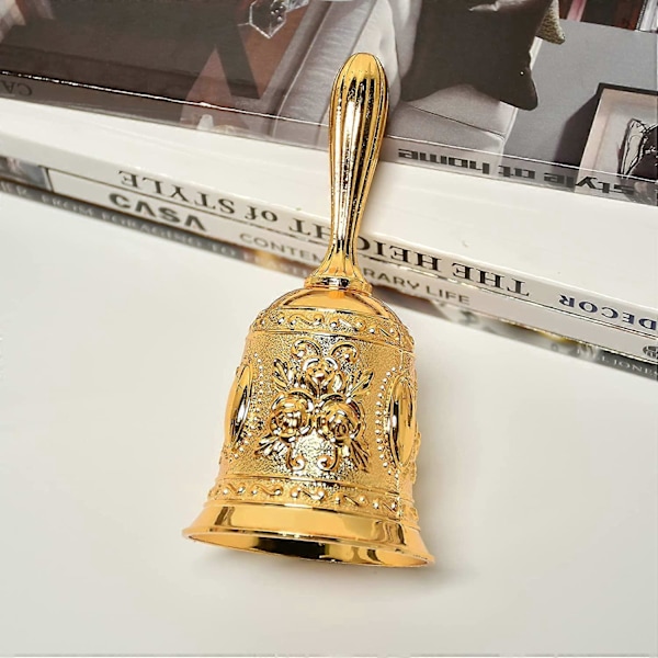 Bell, Handklocka, Metall Handklocka, Handklocka, Handklocka Bordsklocka för Skola, Restaurang, Hotell, Juldekorationer (Guld)