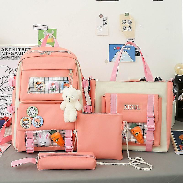 4 kpl:n Harajuku-naisten kannettavan tietokoneen reppusetti, koululaukut teinitytöille, Kawaii-yliopisto-opiskelijoiden lasten kirjalaukku, reppu orange