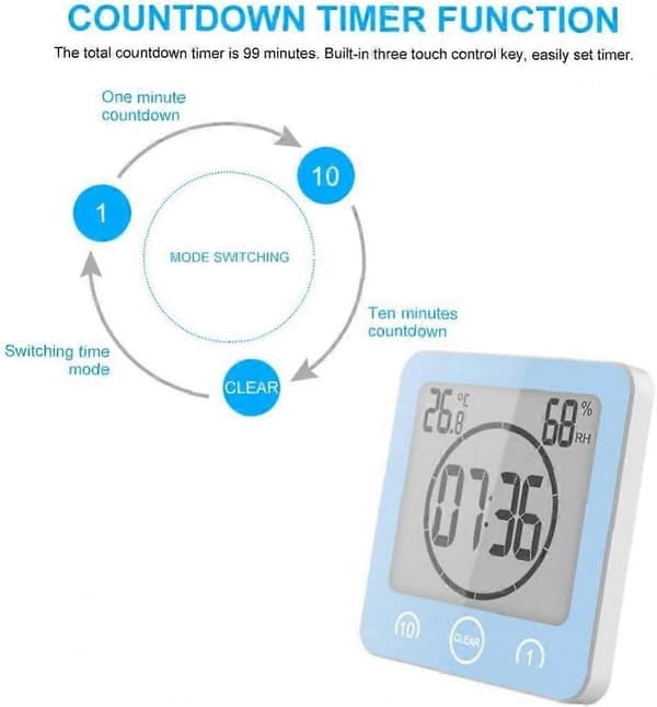Digital LCD-display Digital Vattentät Stänksäker Badrumsväggklocka Duschklocka Temperaturtimer