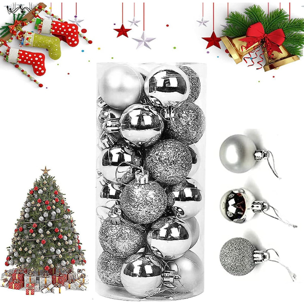 24-delade julgranskulor - Dekorativa glitterkulor - Juldekorationer för juldekoration och julfest