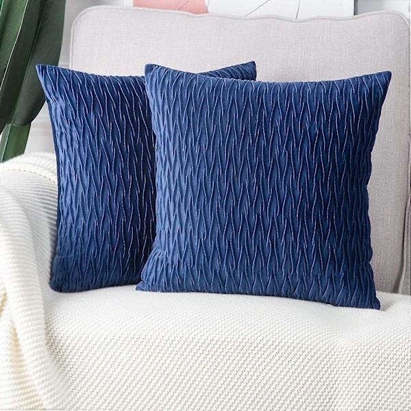 Sett med 2 Supermyke Putedekorputer i Velur 45x45 cm Blå Firkantet med Tekstur Luksuriøs Stil Putetrekk Putevar for Sofa Soverom