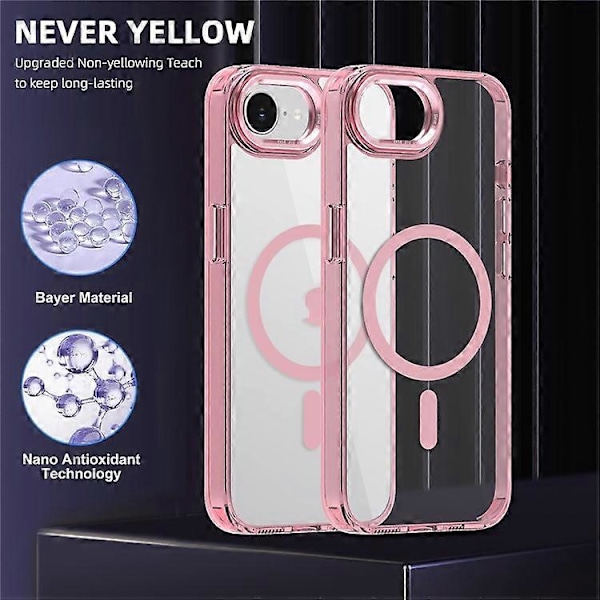 Kompatibelt deksel for iPhone 16e TPU+PC Transparent Magnetisk Telefondeksel Pink