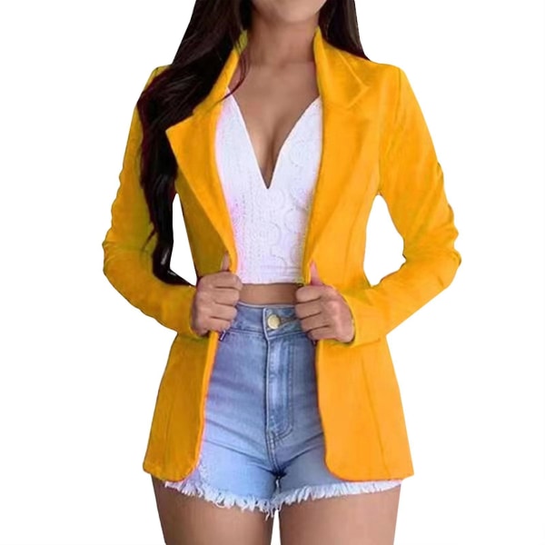 Naisten Slim Blazer toimistotakki Muodollinen pukutakki Yellow 2XL