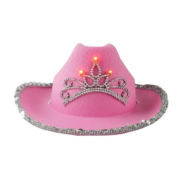 Pink Western Cowgirl Hovedbeklædning Glow Hat Fjer Pailletter Fedora Strand Cowboy Hat Western Party Hat LED 2