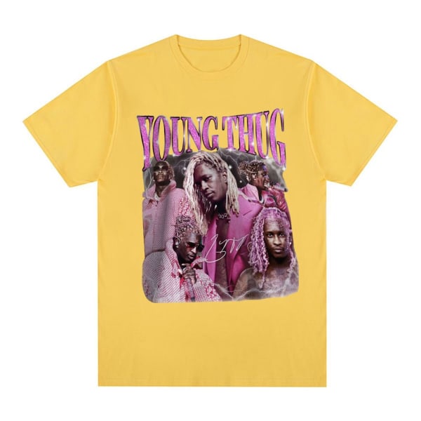 Rapper Young Thug Grafisk T-shirt Hip Hop Vintage Kortärmad T-shirt för män Yellow XL