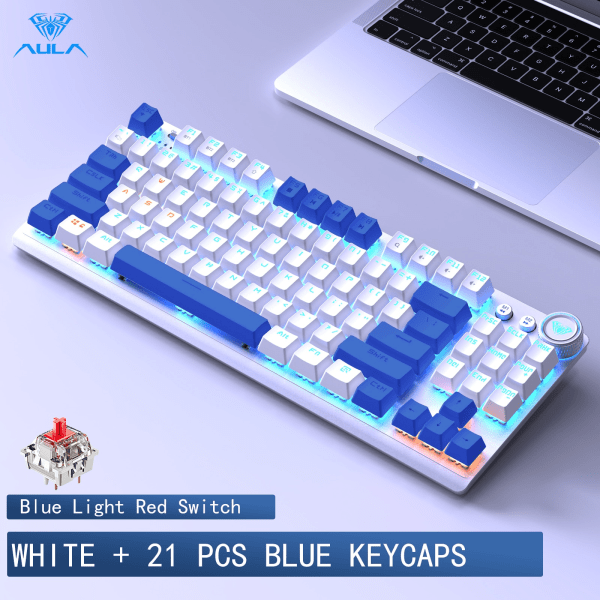 F3001 2.4G trådløst bluetooth kablet tre-mode tastatur mekanisk spil kontor trådløs baggrundsbelysning 87-tasters tastatur White B Red switch