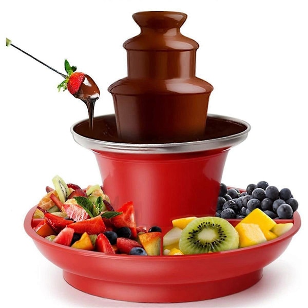 Chokladfontän Mini Fondue Set med Serveringsbricka Ingår, Elektrisk 3-Våningsmaskin med Varm Smältning