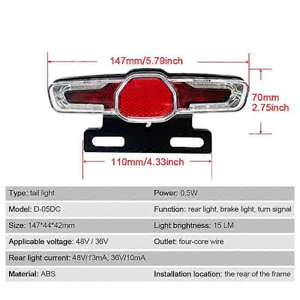Elcykel 36V 48V Forlygte Forlygter Baglygter Bag Advarselslys LED Nat Spotlight Forlygte