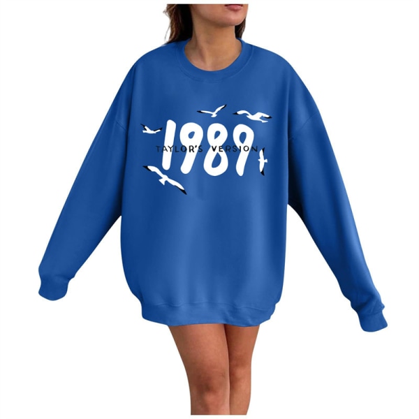 Taylor Swift-sangerinden Taylor Swift 2D fløjlsprintet sweatshirt til kvinder med rund hals blue M