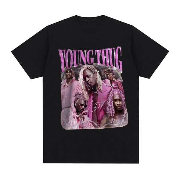 Rapper Young Thug Grafisk T-shirt Hip Hop Vintage Kortärmad T-shirt för män Black L