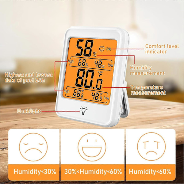 Elektronisk digital hygrometer för inomhusbruk, / Omkopplingsbar, Max/Min-minne, Rumstemperaturmätare och fuktighetsmätare för kontor