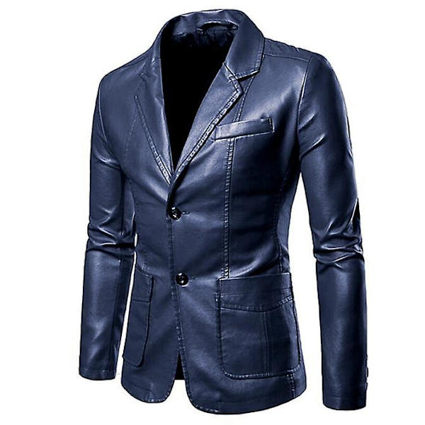 Syksyn ja talven miesten slim fit -mallinen monikäyttöinen PU-pikkutakki, miesten kauluskäänteinen nahkatakki, miesten takki 4 väriä Navy blue XXXL
