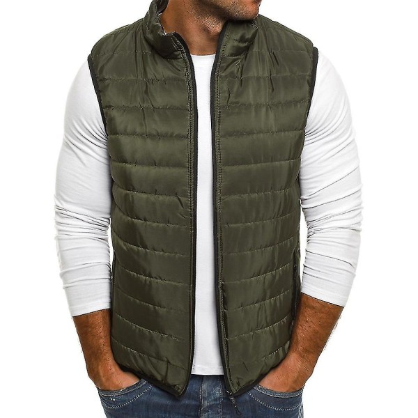 Lättviktig Vadderad Väst för Män Vinter Gilet Bodywarmer Jacka Kappa Army Green M