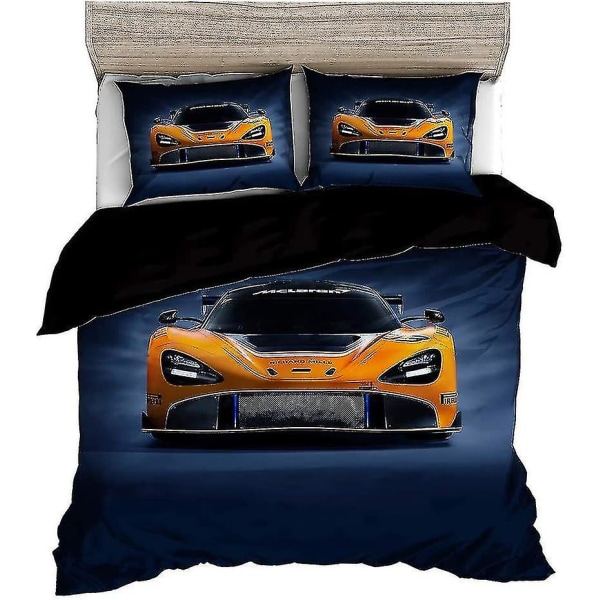 Oranssi urheiluauto cover , 3d- printed Cool Speed ​​-kilpa-auto autotyylinen lasten teini-ikäisten poikien vuodevaatteet set , 1 cover + 2 tyynyliinaa (no Comf