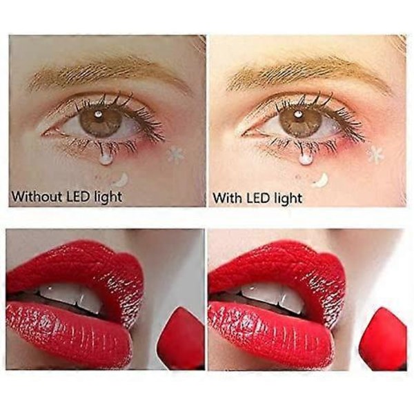 USB Hurtig Opladning Lomme Spejl med Lys, 1x/3x Forstørrelse - Dagslys LED, Håndholdt Makeup Spejl, Bærbart Spejl med Lys til Tasker og Rejser