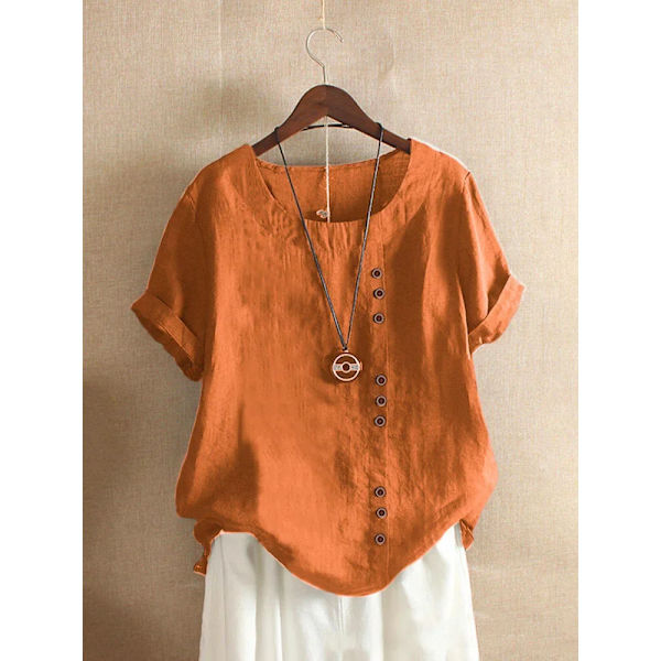 Dame Tøj Bomuld Hør Streetwear Sommer Y2k Toppe Vintage Mode T-shirt Casual Skjorter til Kvinder Tøj Elegante T-shirts Orange S