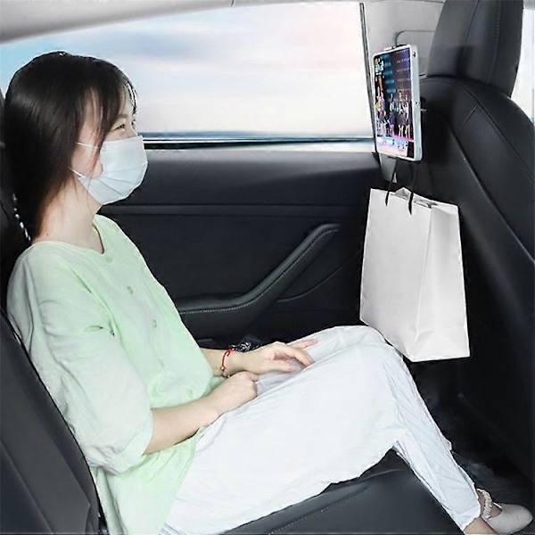 TSLZH26 ABS Biltelefonholder Kompatibel med Tesla Model 3 / Model Y, Telefon- og tabletholder til bagsæde med dobbelte kroge