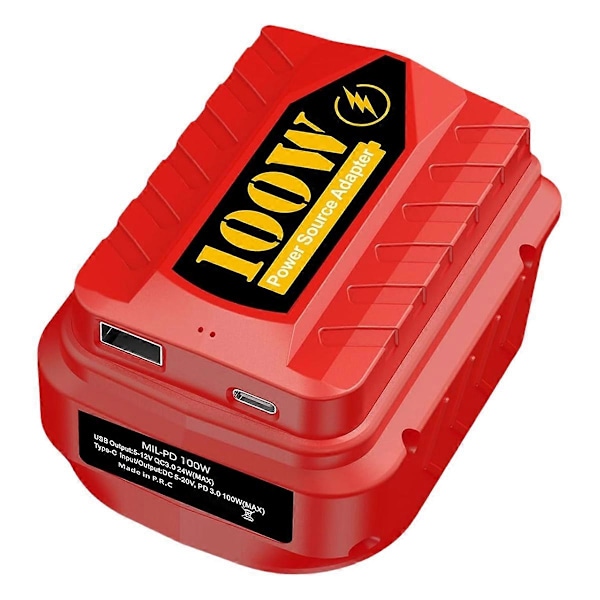 PD100W USB-laddare Adapter för Milwaukee 18V M18 Batteri, med Type C PD 3.0 100W (MAX) & 1 USB QC3.0