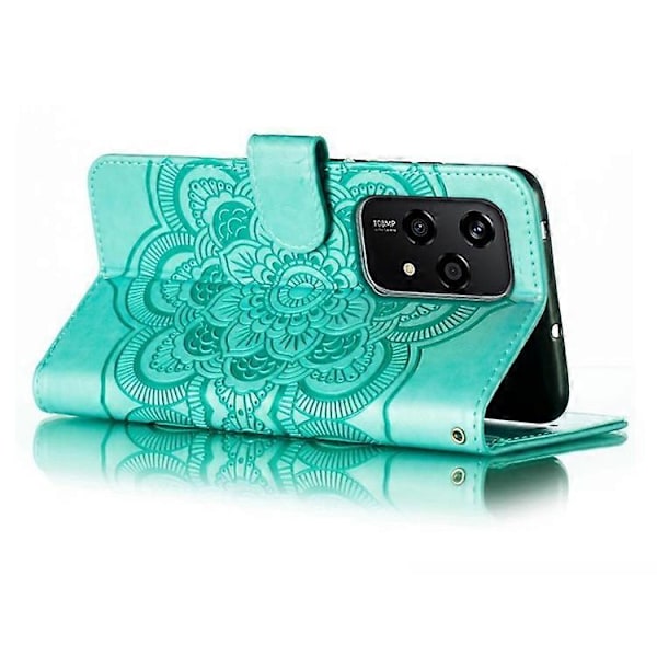 Kompatibelt Skal för Honor 200 Lite PU Läder Mandala Präglad Design Plånboksfodral Green
