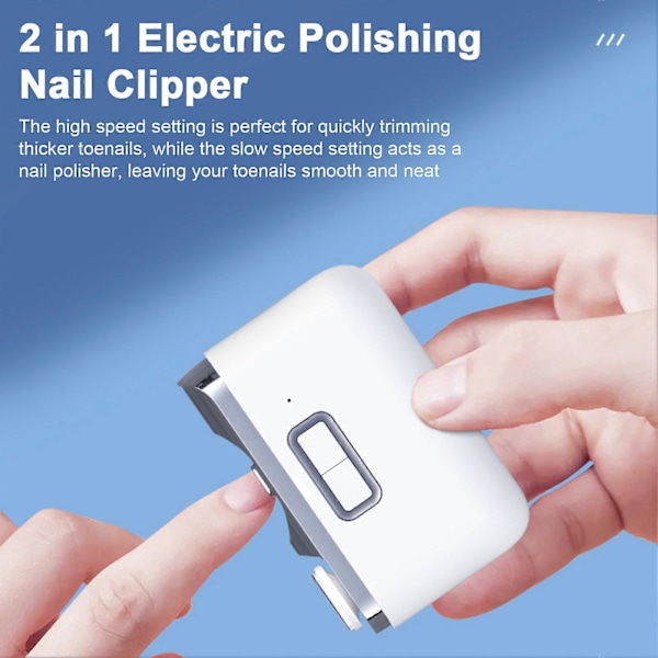 Elektrisk negleklipper til tånegle med firkantet design, dobbelt hastighedsfunktion, elektrisk negletrimmer, Type-C opladning, 2 i 1 elektrisk polering, automatisk negleklipper