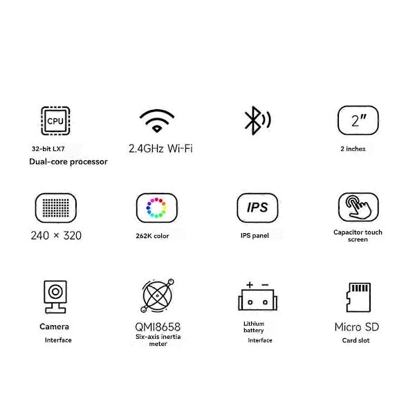 Waveshare ESP32-S3 Utvecklingskort med 2-tums Kapacitiv Skärm Dual-Core LX7 Processor, WiFi & B