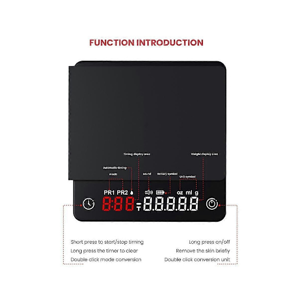 Mini Smart Köksvåg Precision Digital Kaffevåg Espresso med Timer