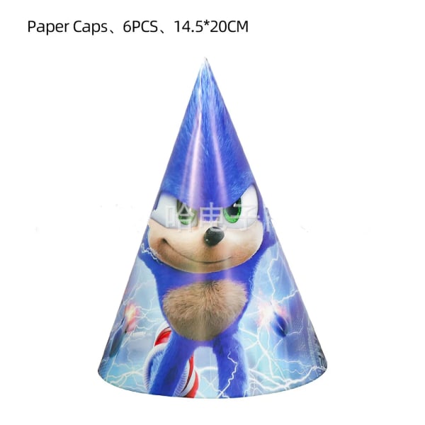 Uusi sarjakuva Sonic Juhlatarvikkeita Poikien syntymäpäiväjuhliin Kertakäyttöiset set Paperilautasella Kupit Lautasliinat Baby shower 6pcs Hat