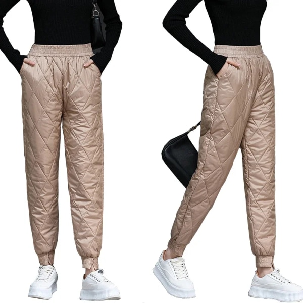 Dame Vinter Varme Dun Bomuldsbukser Koreansk Vindtæt Vatteret Quiltede Bukser Elastisk Talje Sweatpants Varme Quiltede Joggingbukser 3 M