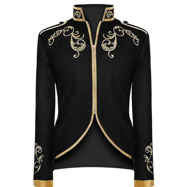 Herre Court Fashion Prince Uniform Guld Broderet Jakkesæt Jakke Black 2XL