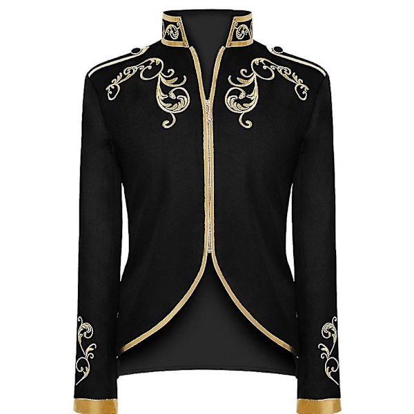 Menns Mote Hoff Prins Uniform Gullbrodert Jakke Black 2XL
