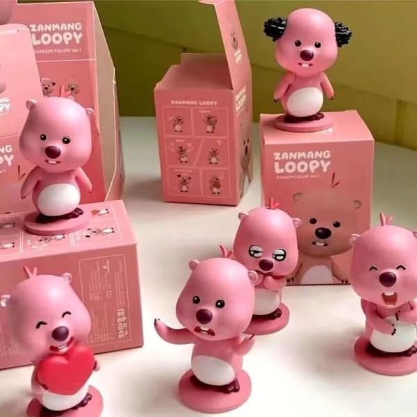 Korea Zanmang Loopy Mystery Blind Box Kawaii Pink Beaver 6,5 cm PVC Action Figur Doll Leksaker Söt Loopy Room Bildekor Barnpresent 6pcs