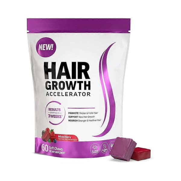 Force Factor Hair Growth Accelerator Bløde Tyggetabletter Hårvækstvitaminer til Kvinder 3PCS